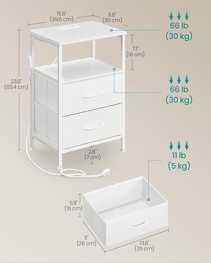 SONGMICS BELLAH Collection - Nightstand with Charging Station and App-Controlled Adjustable LED Lights, Bed Side Table, 2 Drawer and 1 Open Shelf, Bedroom, Cloud White and Snow White ULGS302WH01S