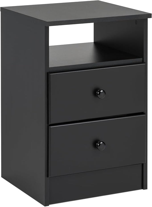 Prepac Astrid Simplistic Nightstand Side Table with 2 Drawers and Open Shelf, Functional Bedside Table 15.5" D x 16" W x 24.5" H, Black, BDNH-0402-1