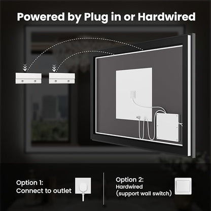 WTTY 40"X36" LED Bathroom Mirror with Black Frame, Bathroom Vanity Mirror with Lights for Wall, Front Light and Backlit, Anti-Fog, Dimmable, 3 Colors, Shatterproof, Memory, Horizontal/Vertical