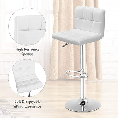 COSTWAY Bar Stools Set of 2, Modern Swivel Adjustable Height PU Leather Barstools with Back, Square Armless Counter Height 2-Pack Bar Chair for Kitchen Island Dining Living Bistro Pub Counter, White