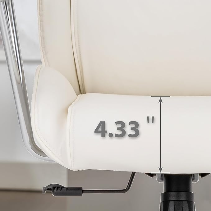 High Back Office Desk Chair,Ergonomic Reclining Office Chair,Modern Swivel Computer Chair,Conference Room Chairs,Cream White Leather Chair with Lumbar Support,330lbs