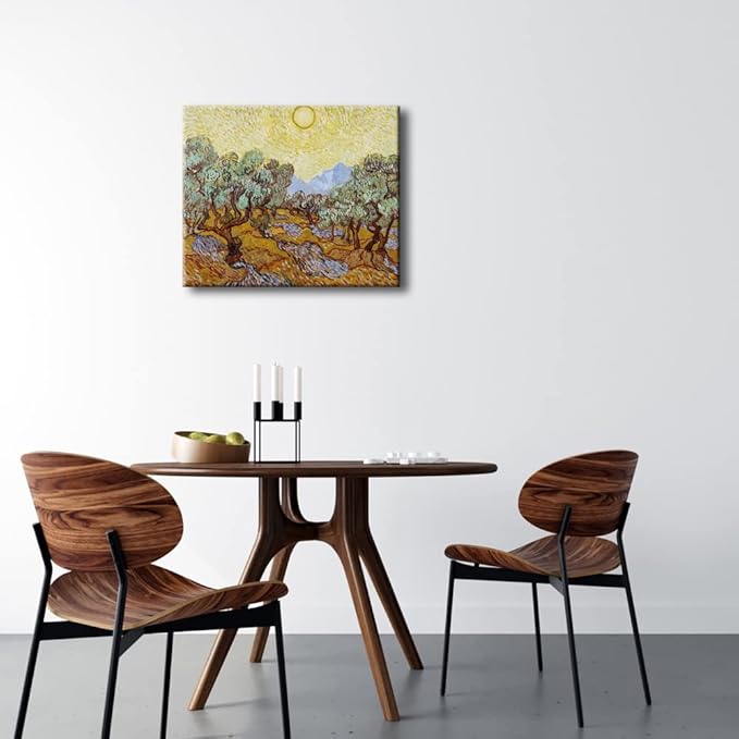 Wieco Art Olive Trees with Yellow Sky and Sun Canvas Print of Vincent Van Gogh Famous Oil Paintings Reproduction Classic Pictures Artwork Canvas Prints Wall Art for Home Decorations