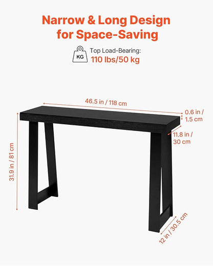 VEVOR 46 in Console Table, Modern Desk Behind The Couch, Wooden Rectangle Entrance Desk, Narrow Long Sofa Table Accent Stand for Hallway, Bedroom, Living Room, Foyer, Easy Assembly, Black
