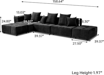 WJShome 158" Oversized Modular Sectional Sofa, L Shaped Couch with Ottoman,Sectional Couches for Living Room,Large Linen Deep Seat with Pillow Couches for Home,Spacious Space,Black