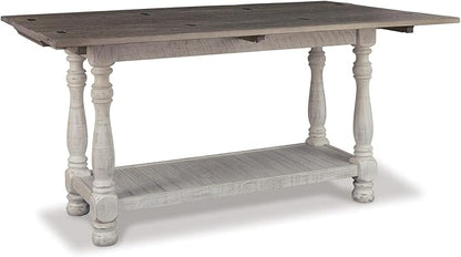 Signature Design by Ashley Havalance Farmhouse Sofa Table, Flip Top Design for Additional Dining Space and Fixed Lower Shelf, Gray & White with Weathered Finish