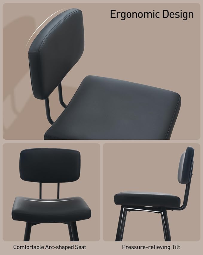 Tall Bar Stools Set of 2, 30 Inch High Counter Height Barstools with Padded Back Support, Faux Leather Bar Chairs, Metal Legs, for Kitchen Island, Black