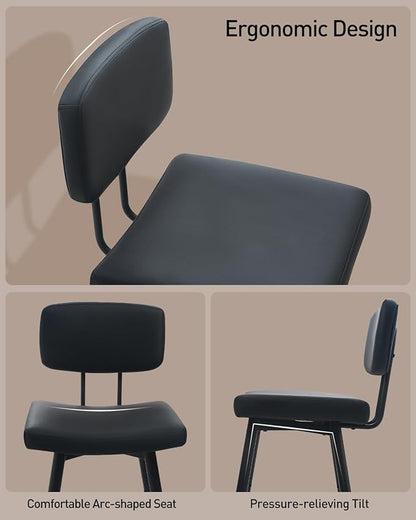 Tall Bar Stools Set of 2, 30 Inch High Counter Height Barstools with Padded Back Support, Faux Leather Bar Chairs, Metal Legs, for Kitchen Island, Black