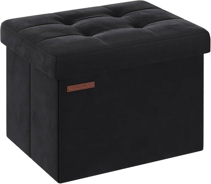 SONGMICS Storage Ottoman, Foldable Small Ottoman Foot Rest, 12.2 x 16.1 Inches Foot Stool, Ottoman with Storage, Load up to 286 lb, for Living Room, Bedroom, Dorm, Ink Black ULSF200B01
