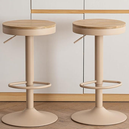 Kidol & Shellder Bar Stools Set of 2 Round Adjustable Swivel Barstools Modern Backless Bar Chairs Wooden Seat Counter Height Stools Armless for Kitchen Island, Cafe, Dining Room (Khaki)