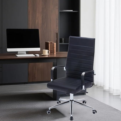 Sidanli Ergonomic Office Chair, Executive PU Leather Desk Chair with Adjustable Lumbar Support and Smooth-Rolling Wheels for Home Office Conference Room, High Back, Black