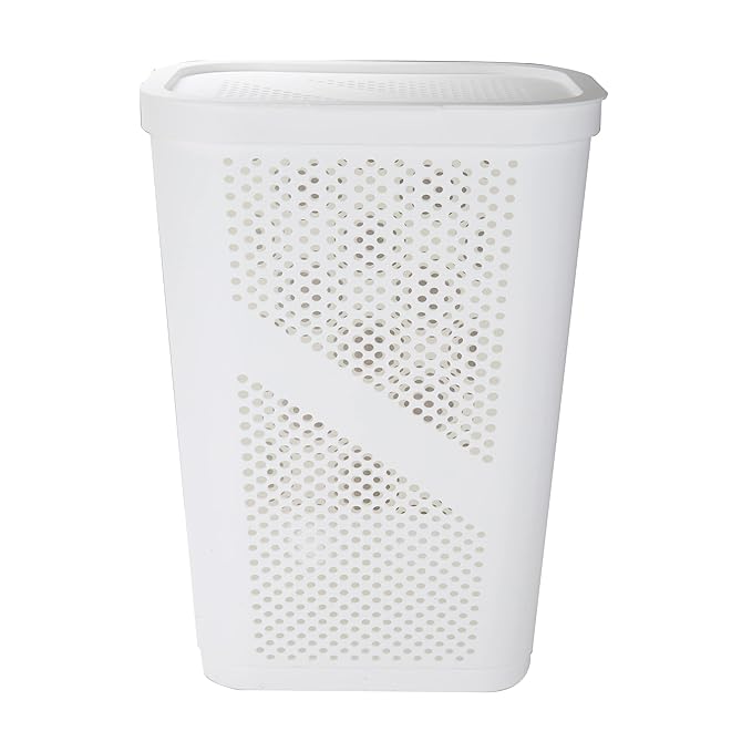 Mind Reader 60L Slim Laundry Hamper, Clothes Basket, Lid, Ventilated, Plastic, Set of 2, White