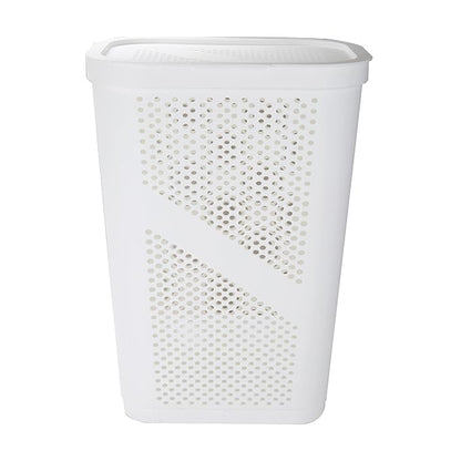 Mind Reader 60L Slim Laundry Hamper, Clothes Basket, Lid, Ventilated, Plastic, Set of 2, White