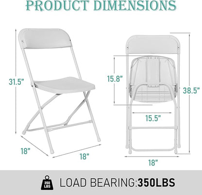 10 Pack Plastic Folding Chairs, Portable Stackable Commercial Party Folding Chairs with Steel Frame 350lbs for Home Office Outdoor Indoor Office Wedding Party Events, White