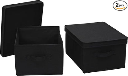 Household Essentials Large Fabric Storage Box With Lid Box, Black, Set of 2