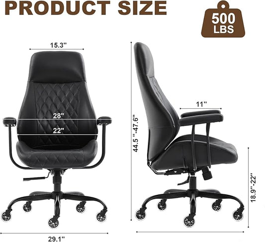 Home Office Desk Chair, Ergonomic High Back Leather Computer Chair with Lumbar Support, Adjustable Height & Recline, Swivel Executive Office Chair with Armrests and Rubber Casters, Black