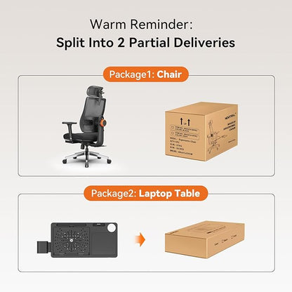 Newtral Office Chair Ergonomic with Footrest, Auto-Following Lumbar Support, High Back Desk Chair with 4D Armrest,136° Tilt Lock, Adjustable Seat Depth & Height (Supreme with Laptop Tray, Black)