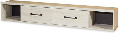 Signature Design by Ashley Cambeck Farmhouse King Panel Platform Bed with 4 Storage Drawers, Cubbies, Sconce Lights and USB Ports, Foundation or Box Spring Not Needed, Whitewash