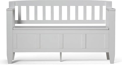 SIMPLIHOME Brooklyn Entryway Storage Bench - 48 inch Wide Solid Wood Storage Seat in White, Contemporary Bench for Entryway or Living Room with Lift-Up Lid and Slatted Backrest