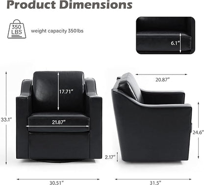 UIXE Swivel Accent Chair Set of 2, Faux Leather Upholstered Arm Chair for Living Room, Modern Club Armchair Comfy Single Sofa Bedroom Reading Seat with Lumbar Pillow - Black