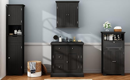 ChooChoo 67" Tall Bathroom Storage Cabinet Freestanding with Adjustable Shelves, Narrow Storage Linen Cabinet with 2 Doors and 1 Drawers for Bathroom, Living Room, Kitchen, Black