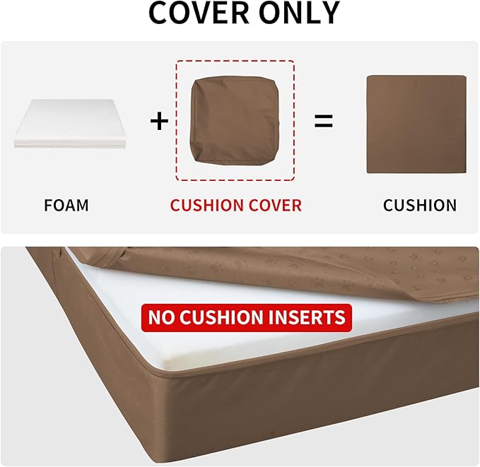 Easy-Going Waterproof Patio Cushion Covers ONLY Cover 27x25x5 inch 4 Pack Replacement Non-Slip Outdoor Seat Cushion Slipcover with Zipper. Brown