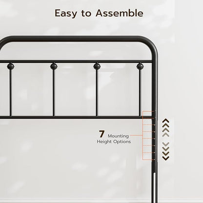 Black Metal Twin Size Headboard, Farmhouse and Vintage Style Dorm Headboards Only, Adjustable Height, Spindle Detail and Elegant Curves Design