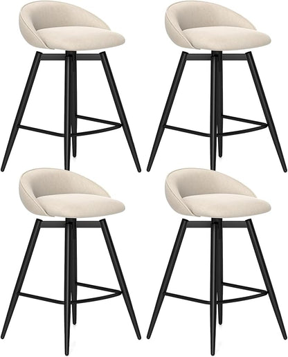 COSTWAY Bar Stools Set of 4, 25" Upholstered Counter Height 360° Swivel Bar Stools w/Backrest & Footrest, Heavy-Duty Metal Frame Armless Breakfast Chairs for Kitchen, Living Room (Set of 4,Beige)