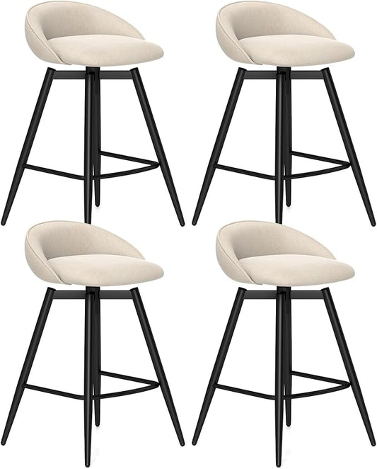 COSTWAY Bar Stools Set of 4, 25" Upholstered Counter Height 360° Swivel Bar Stools w/Backrest & Footrest, Heavy-Duty Metal Frame Armless Breakfast Chairs for Kitchen, Living Room (Set of 4,Beige)