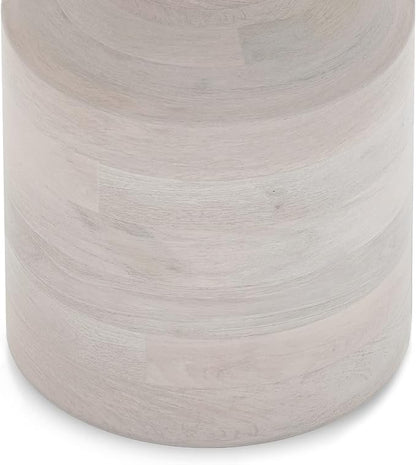 SIMPLIHOME Haynes End Table - 16 inch Wide Solid Mango Wood Round Accent Table with Sculptural Pedestal Base in White Wash, Boho Nightstand or Lamp Stand for Living Room or Bedroom, Assembled