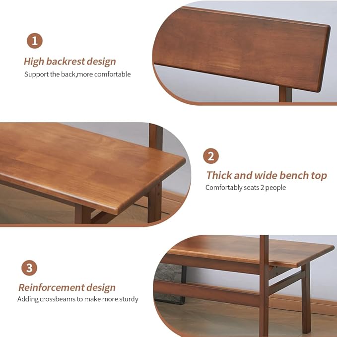 Outdoor Indoor Bench, 39.3" Patio Garden and Balcony Wooden Bench, Weatherproof Sturdy Wood Garden Bench with Seat for Porch, Park, Backyard, 2-Person Walnut Loveseat with Backrest