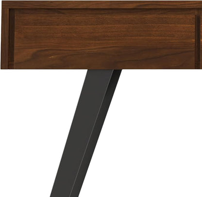 SIMPLIHOME Lowry Console Table - 60 Inch Wide Solid Walnut Veneer and Metal Sofa Table, Modern Industrial Storage Table for Entryway or Living Room with 3 Drawers and Angled Metal Legs