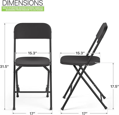 Magshion Plastic Folding Chairs 4 Pack Foldable Dinning Chairs for Wedding Parties Event Outdoor Indoor Lightweight Chair 330lb Capacity, Black