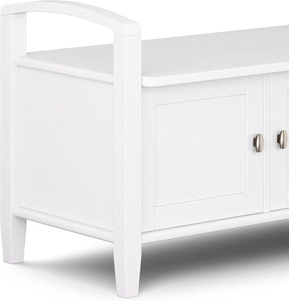 SIMPLIHOME Warm Shaker Entryway Storage Bench - 44 inch Wide Solid Wood Storage Seat in White, Transitional Bench Seat for Mudroom or Living Room with Lift-Up Lid and Shaker-Style Panels