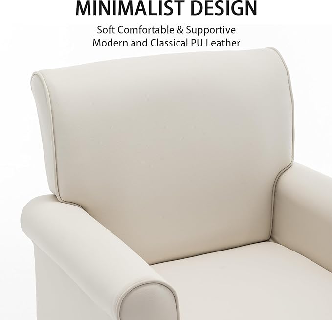 HOMEFLEX Accent Chair, Faux Leather Living Room Chairs with Nailhead Trim, Mid-Century Lounge Armchair with Solid Wood Legs, Comfy Reading Single Sofa for Bedroom, Waiting Room (White, 2 Chairs)
