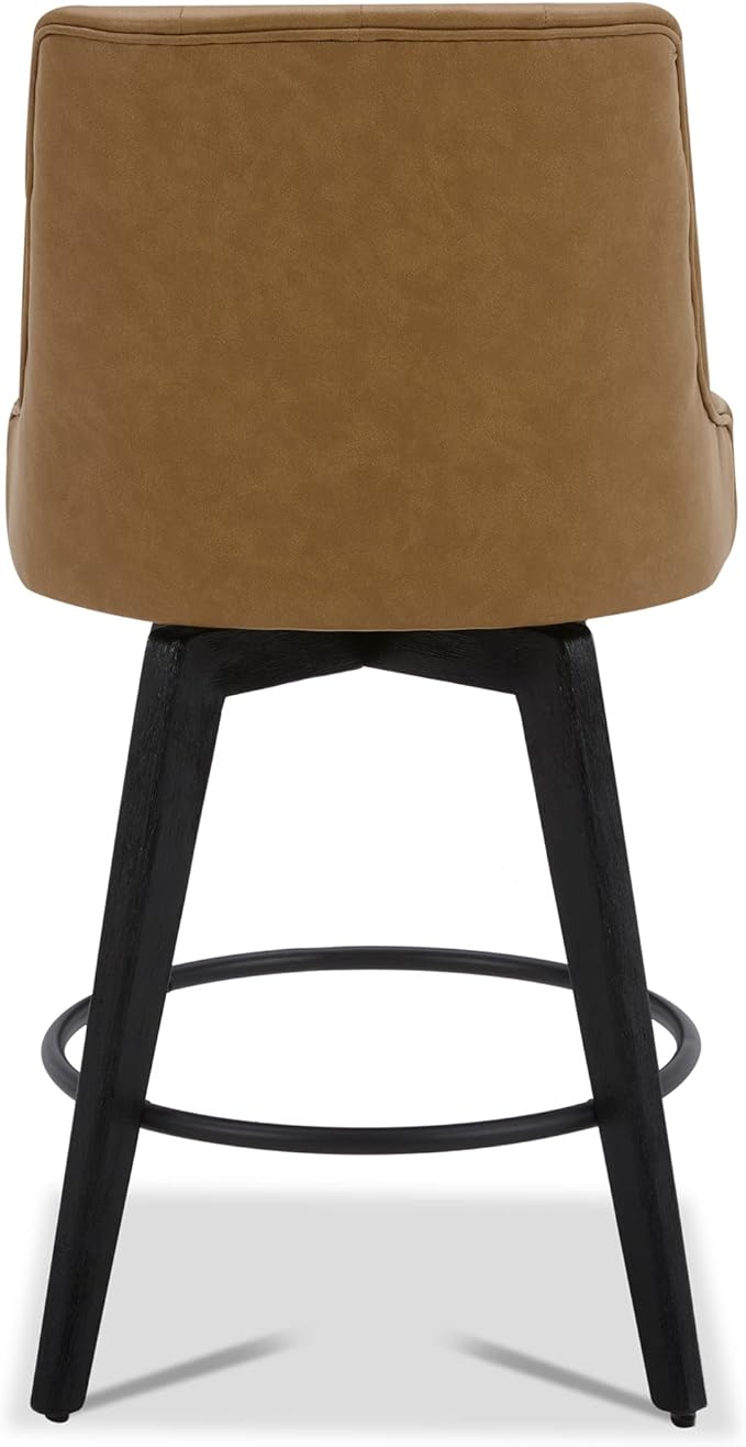 Watson & Whitely Modern Swivel Bar Stools, Faux Leather Upholstered Counter Height Bar Stools with Back, Solid Wood Legs, 26" H Seat, Set of 2, Cognac