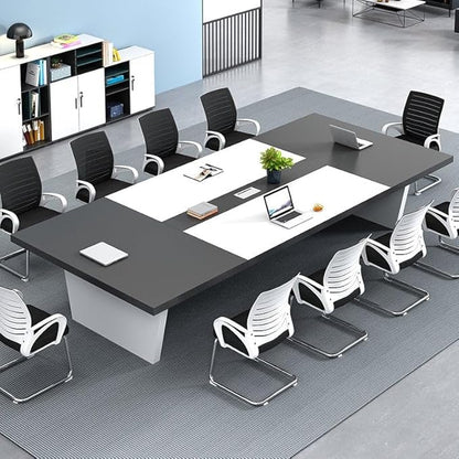 Rectangular Conference Room Table, Seminar Table Meeting Room Table Boardroom Desk Business Seminar Table Printer Desk no Chair for Office (White+Grey,22.97FT,275.59" L*62.99" W*29.53" H)