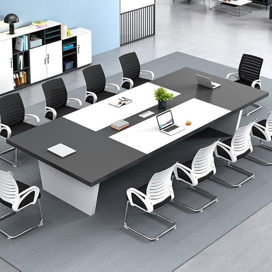 Rectangular Conference Room Table, Seminar Table Meeting Room Table Boardroom Desk Business Seminar Table Printer Desk no Chair for Office (White+Grey,22.97FT,275.59" L*62.99" W*29.53" H)