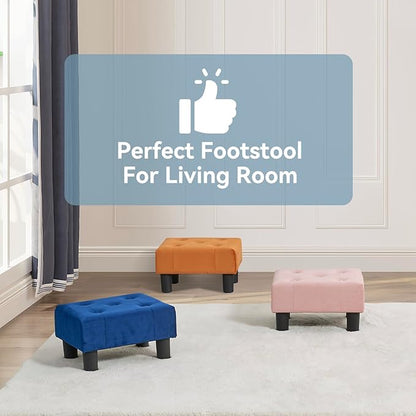 Poofzy Small Foot Stool Ottoman, Velvet Ottoman Foot Rest with Legs, Rectangle Foot Rest for Couch, Footstools and Ottomans Small for Living Room and Entryway (Pink)