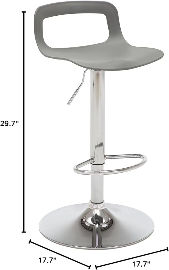 NOBPEINT Contemporary Chrome Air Lift Adjustable Swivel Bar Stool, Set of 2, Gray