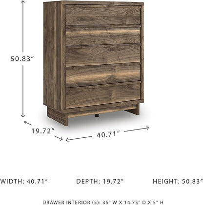 Signature Design by Ashley Darcalli Casual 5-Drawer Wide Chest with Easy Glide and Safety Stop for Bedroom, Light Brown