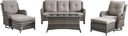 HUMMUH Patio Furniture 6 Pieces Outdoor Furniture Set Wicker Outdoor Sectional Sofa with Swivel Rocking Chairs,Patio Ottomans,Patio Coffee Table