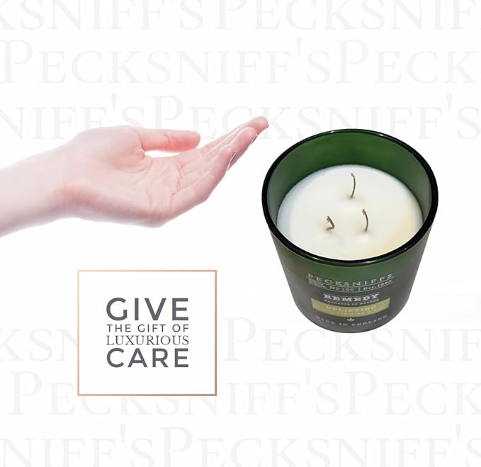 Pecksniff's Remedy Uplifting Candle - 3 Wick, 515g, 18.16 oz, Long-Lasting Relaxing Ambiance - with Earthy & Fresh Green Fragrance for Home Comfort