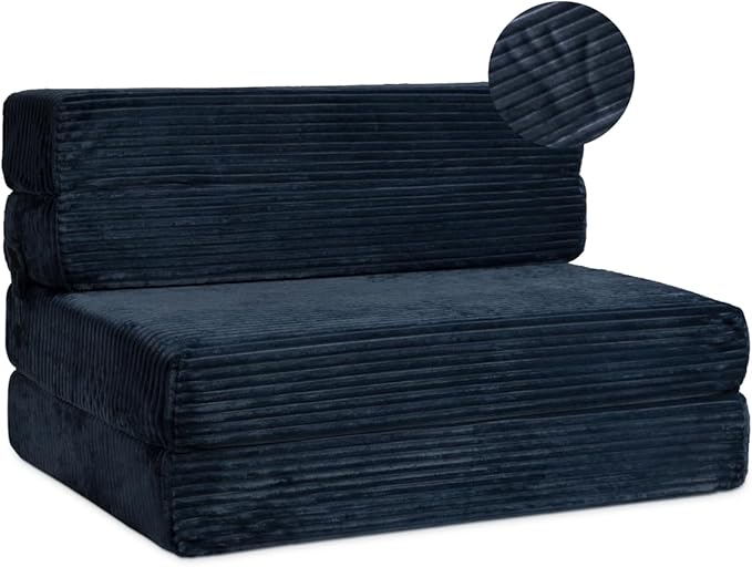 Milliard Tri Folding Sofa Mattress, 2024 Edition, Memory Foam Foldable Mattress with Ultra Soft & Washable Ribbed Fur Cover, Twin Size (Navy)