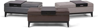 SIMPLIHOME Oregon 42 inch Wide Contemporary Rectangle Storage Ottoman Bench with Tray in Stone Grey Vegan Faux Leather, Assembled, For the Living Room, Entryway and Family Room