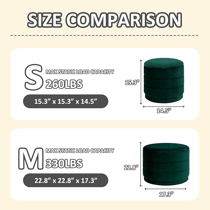 PINPLUS Round Velvet Ottoman Tray, Bottle Green Upholstered Decorative Accent for Footstool or Coffee Table, Removable Serving Surface