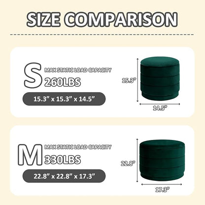 PINPLUS Round Velvet Ottoman Tray, Bottle Green Upholstered Decorative Accent for Footstool or Coffee Table, Removable Serving Surface