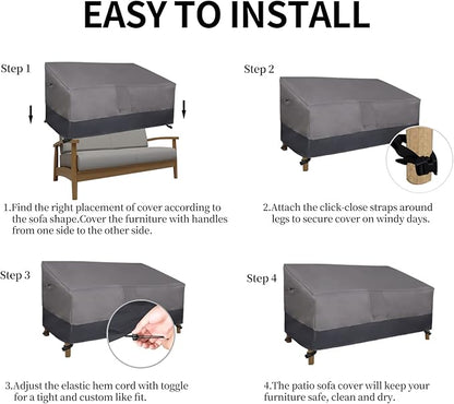 Easy-Going Waterproof Outdoor Couch Cover, Heavy Duty 3-Seater Patio Sofa Cover, Windproof Outdoor Furniture Cover with Air Vent (62Wx40Dx32H inch, Gray/Dark Gray)