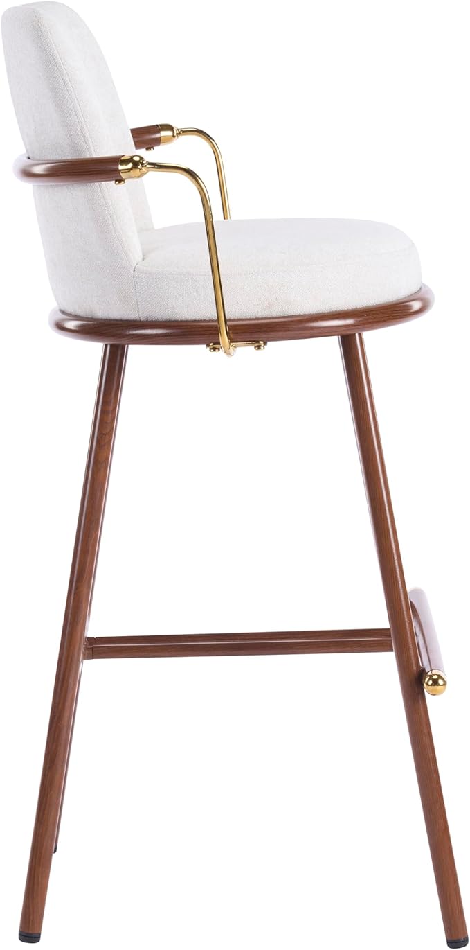 Christopher Knight Home Sybul Fabric Upholstered Counter Height Bar Stools Set of 2, Metal Stool Chair for Kitchen Island with Thick Padded Seat, Counter Stool with Footrest, Light Beige+Walnut