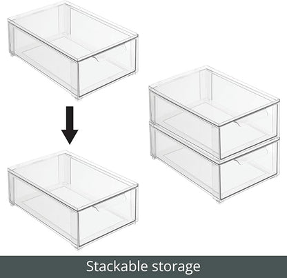 mDesign Plastic Stackable Bathroom Storage Organizer Bin with Pull Out Drawer for Cabinet, Vanity, Shelf, Cupboard, Cabinet, or Closet Organization - Lumiere Collection - 8 Pack - (Clear, 8 x 12 x 4)