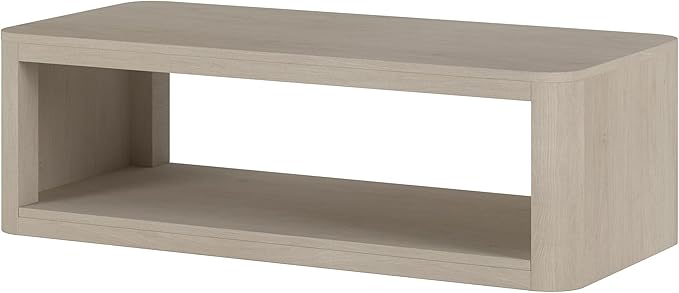 Henn&Hart 47" Rectangular Low-Profile Coffee Table with Open Storage Shelf for Living Room, Family Room, or Office, Alder White